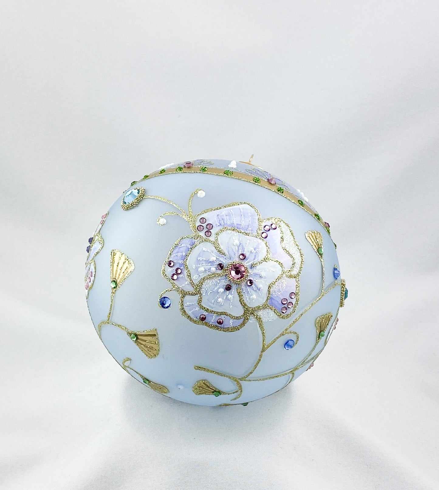Transparent ball in light blue with flowers and glitter stones, GlitterLab