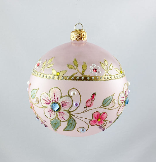 Transparent ball in pink with flower tendrils and glitter stones, GlitterLab