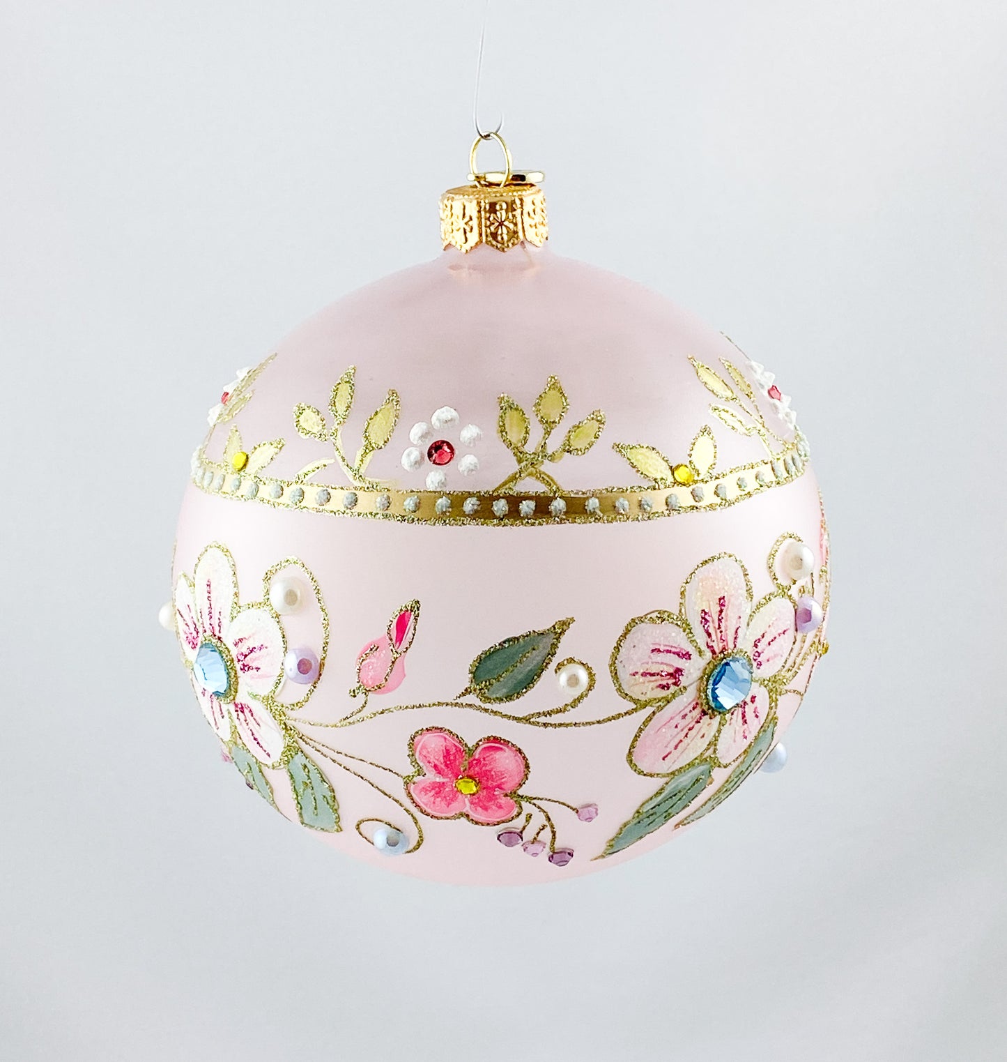 Transparent ball in pink with flower tendrils and glitter stones, GlitterLab