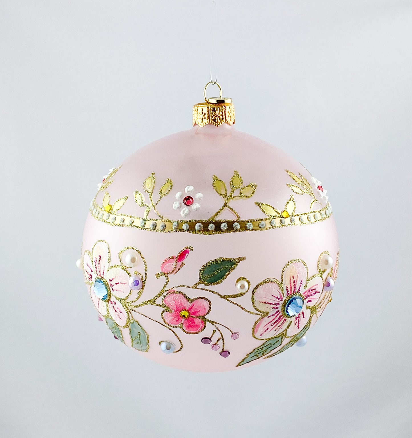 Transparent ball in pink with flower tendrils and glitter stones, GlitterLab