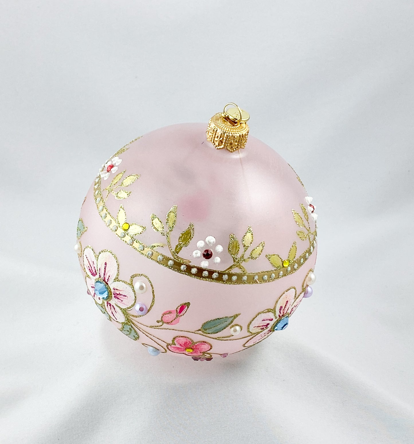 Transparent ball in pink with flower tendrils and glitter stones, GlitterLab