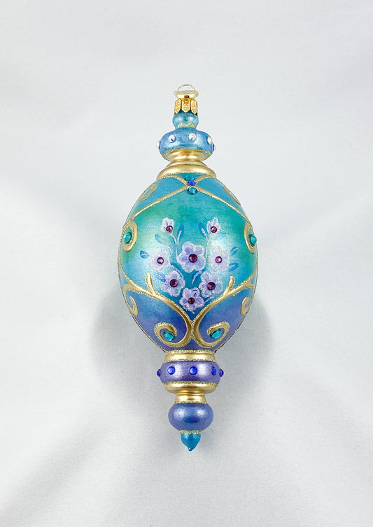 Oval drop shape in turquoise with pink flowers and glitter stones, GlitterLab