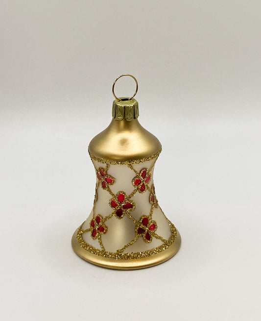 Weihnachtsglöggli gold matt mit roten Blümchen
