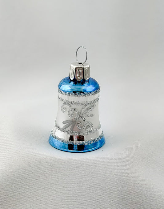 Weihnachts-Glöckchen Silber mit blauem Dekor