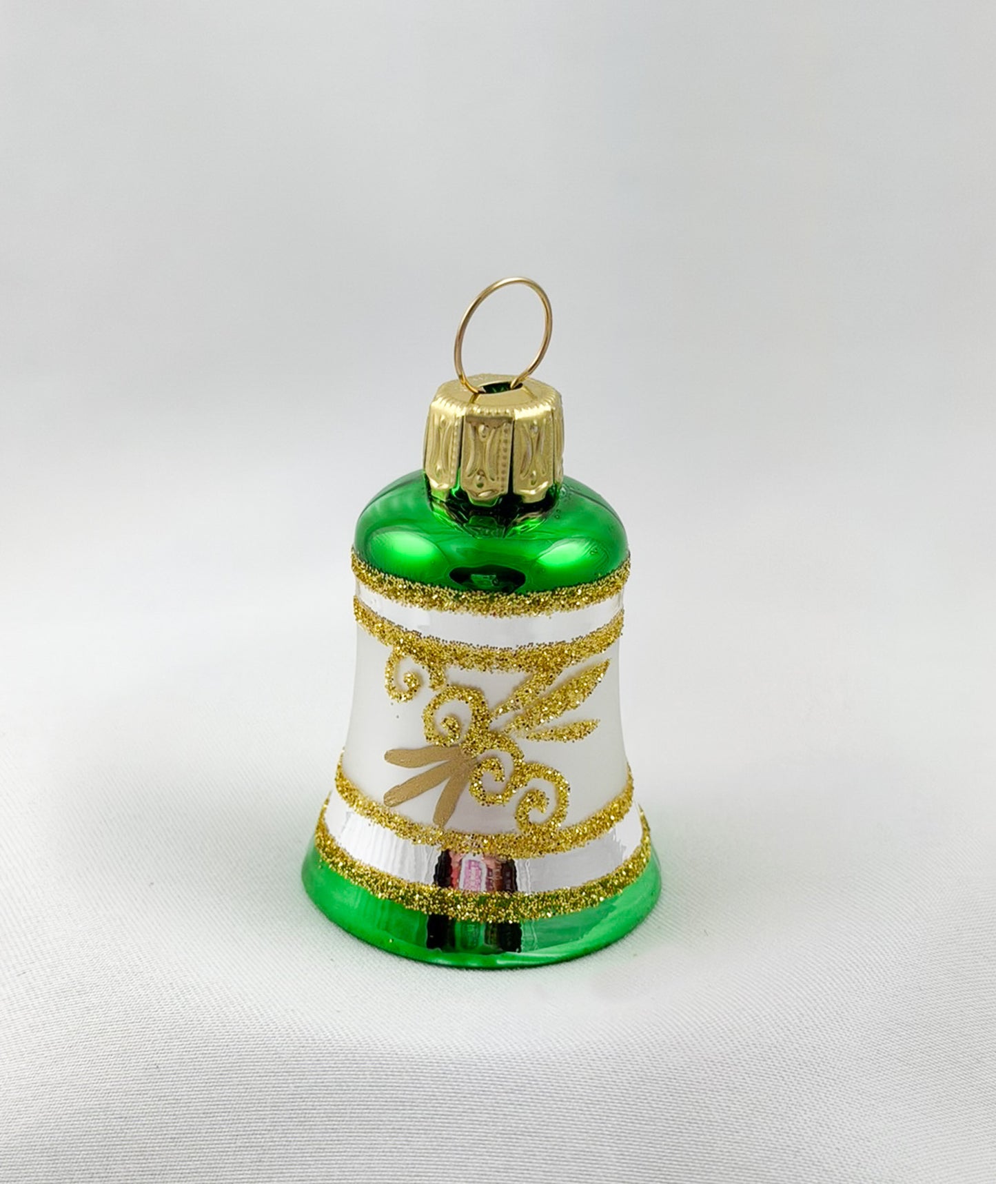 Weihnachts-Glöckchen Silber mit grünem Dekor