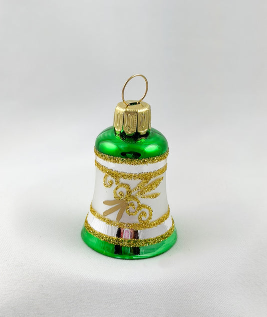 Weihnachts-Glöckchen Silber mit grünem Dekor