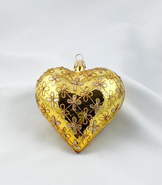 Herz gold glanz mit Blumen-Karomuster