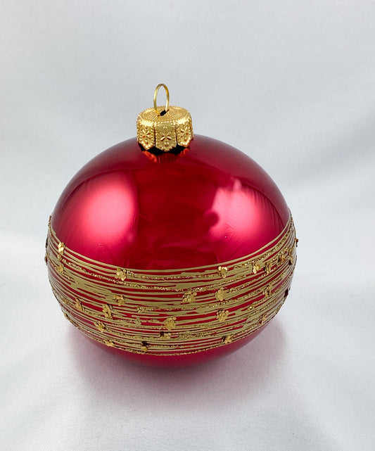 Ball dark shiny magenta with golden stripe decoration