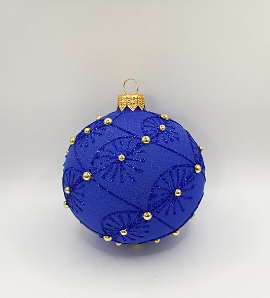 Kugel samtenes Blau mit goldenen Schmucksteinen