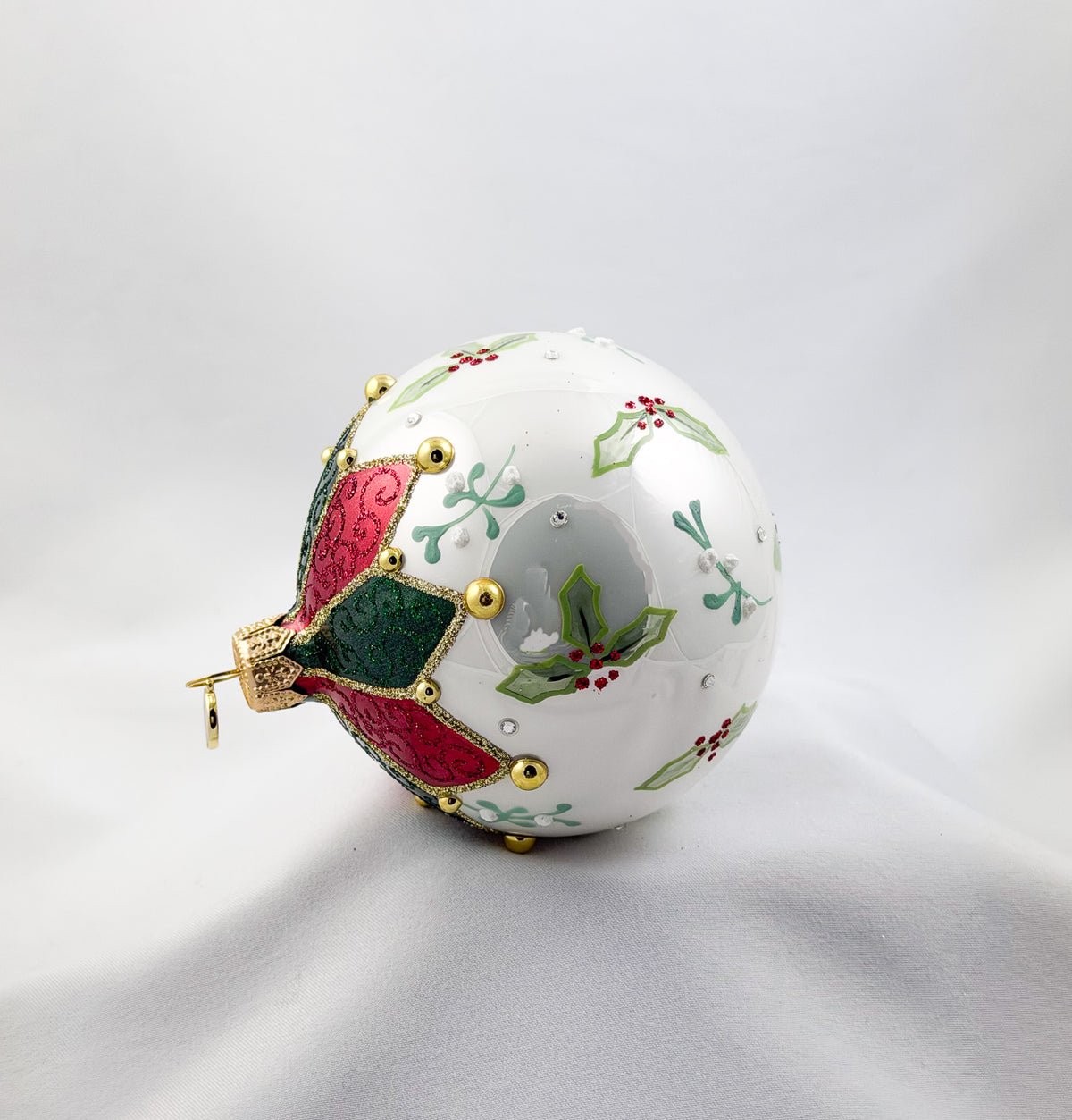 Kugel mit Mistel - und Ilex Zweig Dekor, GlitterLab