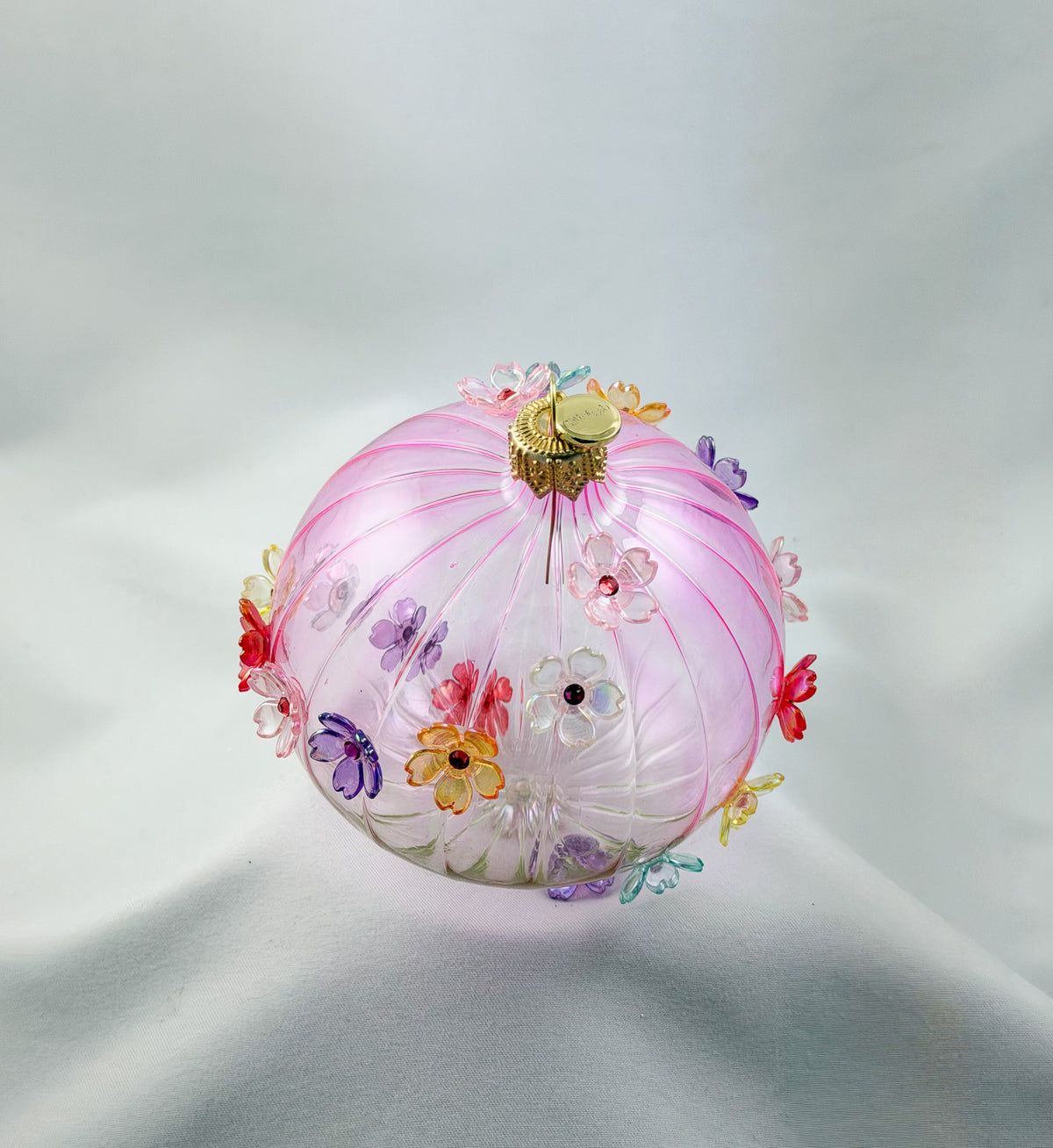 Kugel Pink transparent mit Blüten, GlitterLab