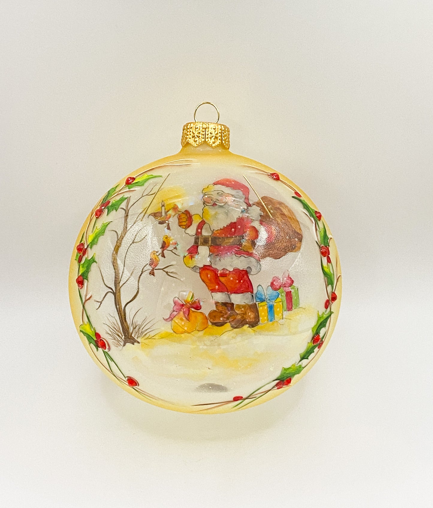 Ball Santa Claus with the birds in the forest