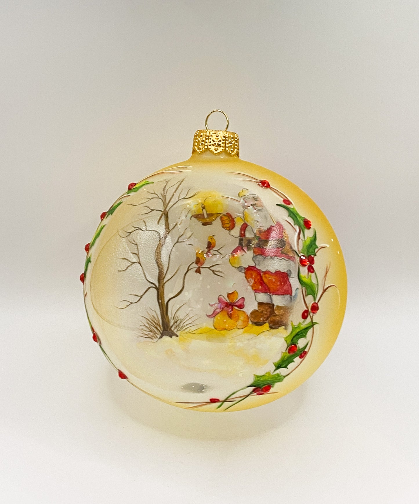 Ball Santa Claus with the birds in the forest
