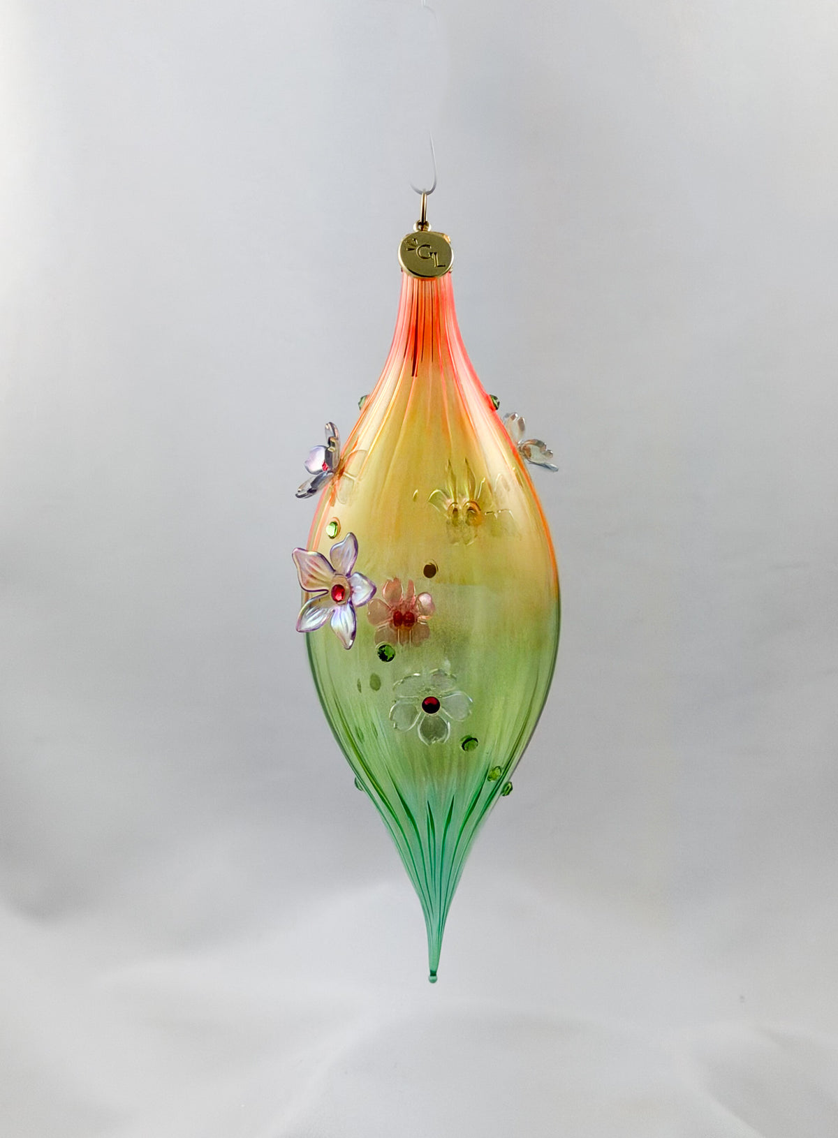 Olive in Orange, Gelb und Grün mit transparenten Blüten, GlitterLab