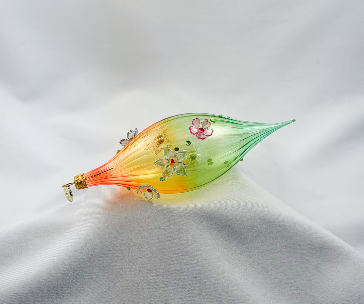 Olive in Orange, Gelb und Grün mit transparenten Blüten, GlitterLab