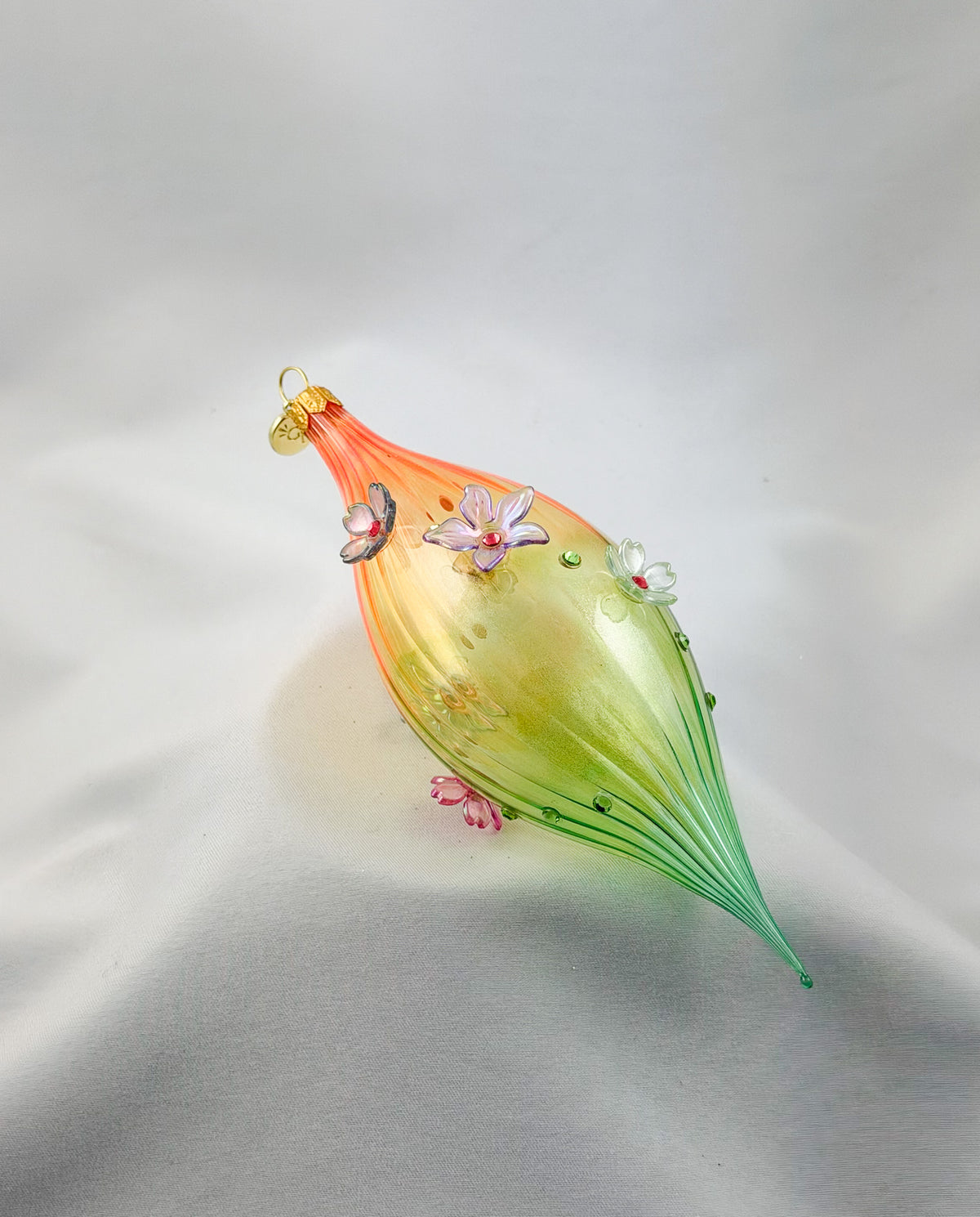 Olive in Orange, Gelb und Grün mit transparenten Blüten, GlitterLab