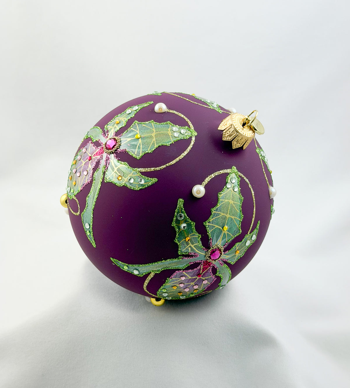 Kugel in Violett mit Frauenschuh Orchidee Dekoration, GlitterLab