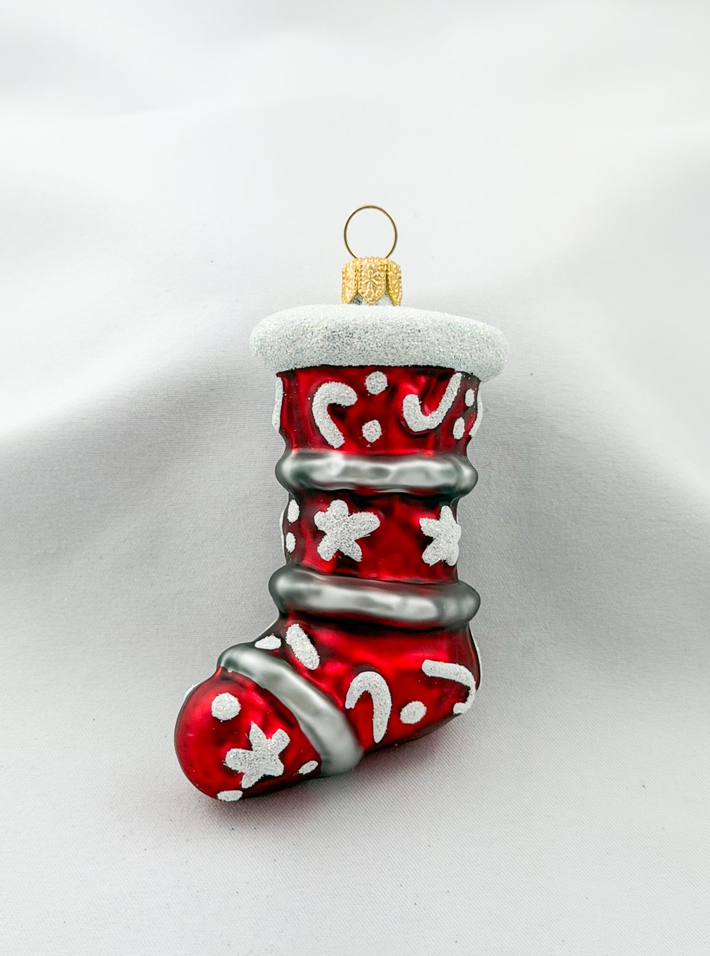 Large red Christmas stocking with star decorations