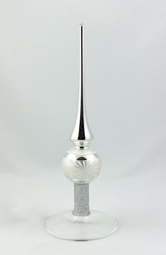 Baumspitze Silber mit weissem Blüten-Motiv