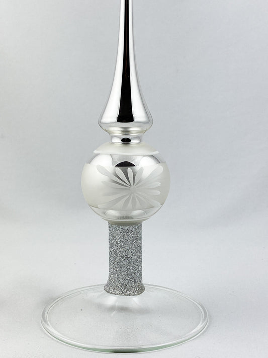 Baumspitze Silber mit weissem Blüten-Motiv