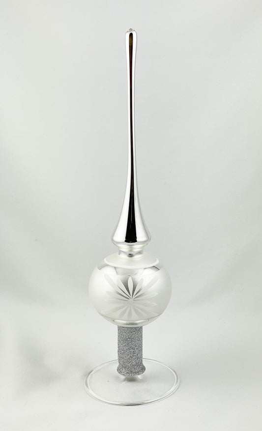 Baumspitze Silber mit weissem Blüten-Motiv