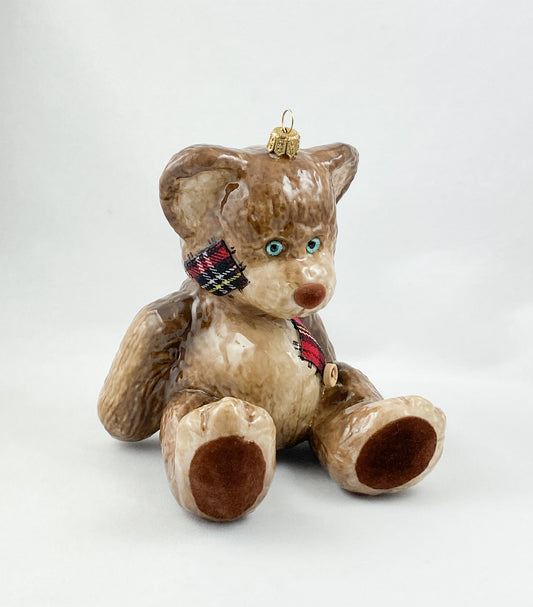 Brown teddy bear with fabric patches AtlasArt