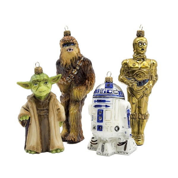Master Yoda, Chewbacca, C-3PO und R2-D2, 4er Set, in Holzbox