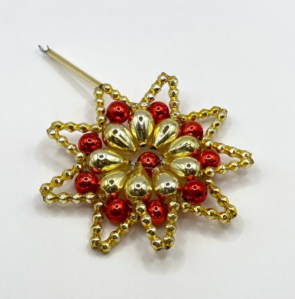 Gablonzer Perlen Stern in Gold mit roten Perlen