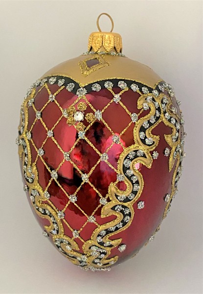 Rotes Faberge-Ei mit Barock-Gittermuster, glanz