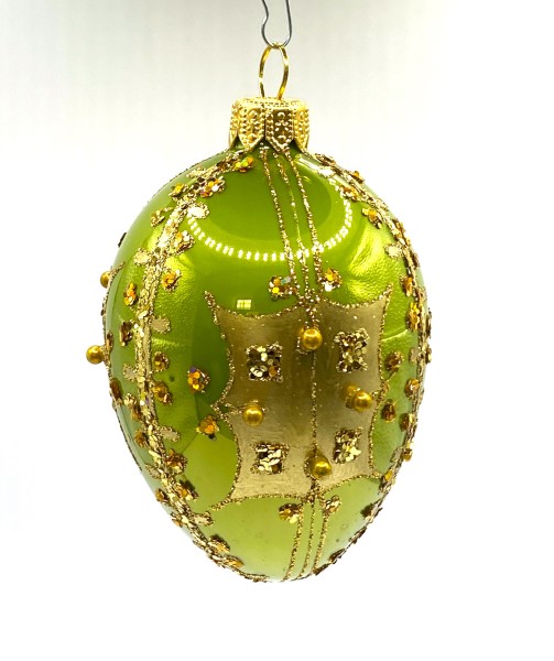Faberge-Ei grün mit goldenem Streifendekor