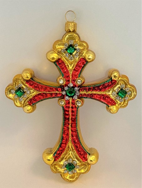 Kreuz , gold,rot,grün mit Schmucksteinen