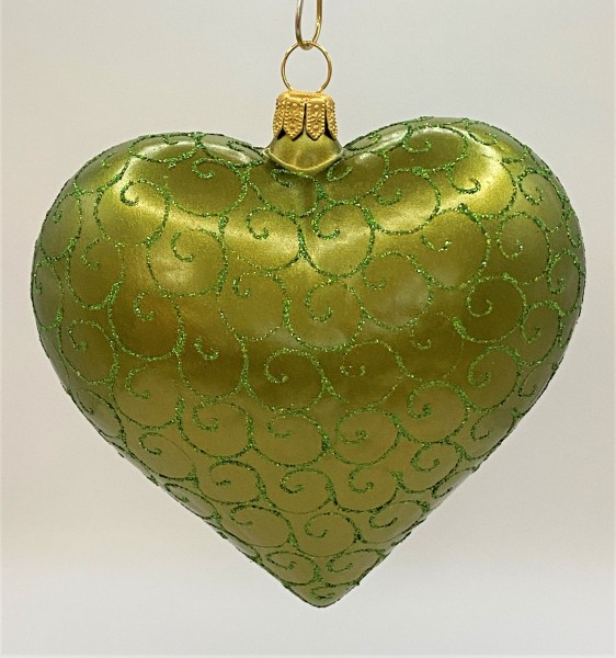 Olivgrünes Herz mit grünen Kringeln