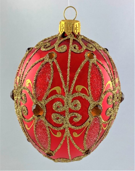 Ei-Form rot glanz mit goldenem Dekor und Schmucksteinen