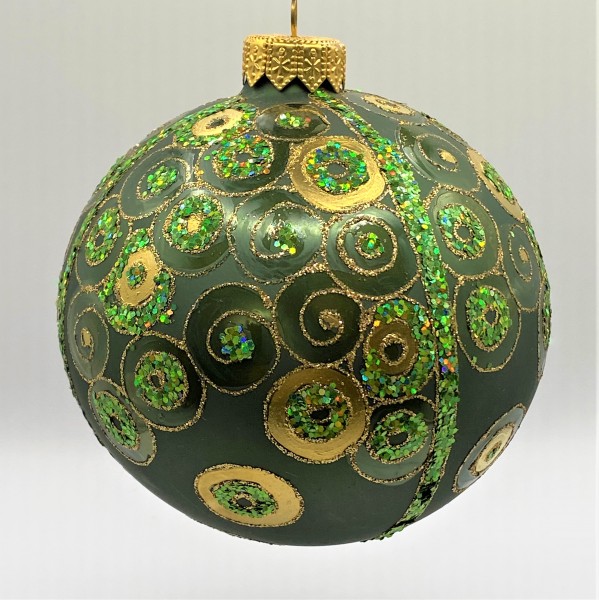 Grüne Kugel matt mit goldenem Art-Deko Muster
