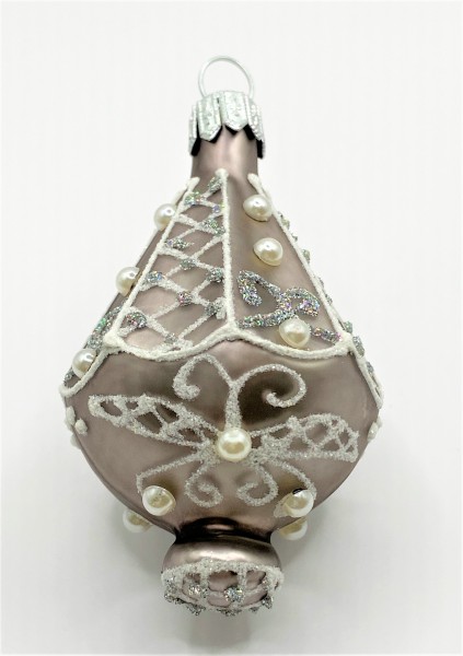 Lampion-Ornament in warmen grau mit Perlen-Dekor