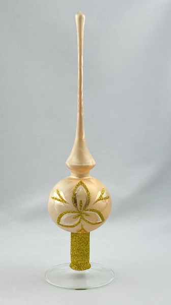 Baumspitze in champagner Eislack und goldenem Blumen-Motiv