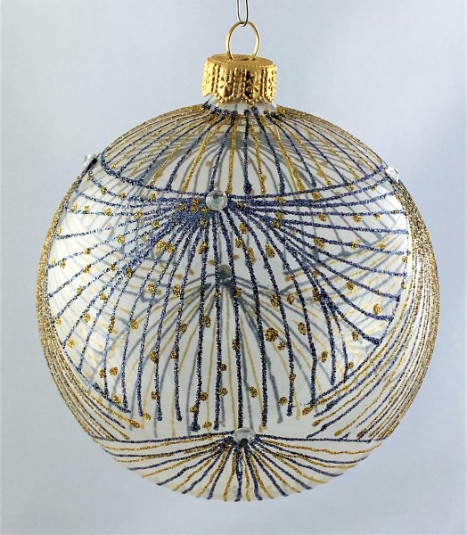 Kugel transparent mit gold - und anthrazitfarbenen feinen Dekorstreifen