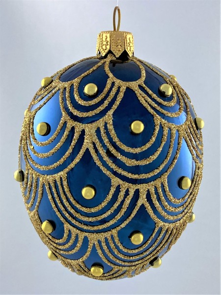 Ei-Form blau glanz mit goldenem Art-Deko-Muster
