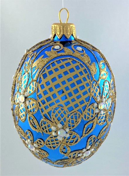 Faberge-Ei glänzend blau mit üppigem Gold-Dekor
