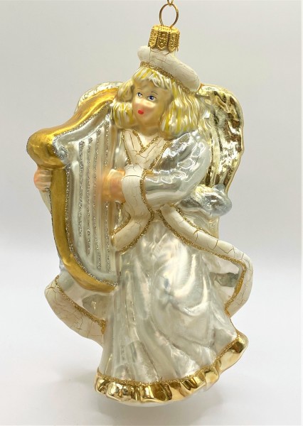 Harfe spielender Engel im weissen Kleid