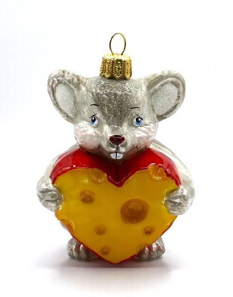 Graue Maus mit Herz aus Käse