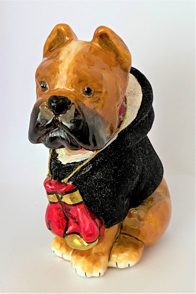 Boxer-Hund im Hoodie mit Boxer-Handschuhen, KOMOZJA MOSTOWSKI
