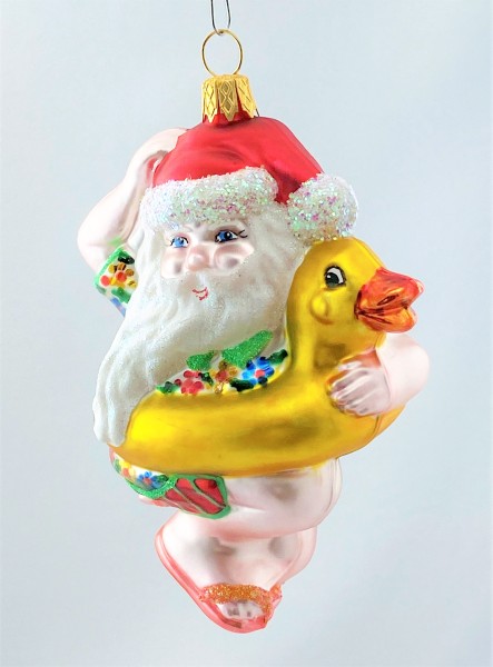 Weihnachtsmann geht mit Enten-Schwimmring baden