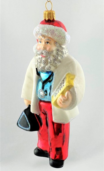 Santa Claus mit schwarzem Arztkoffer und Stethoskop