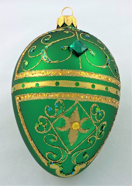 Faberge-Ei grün matt mit Golddekor