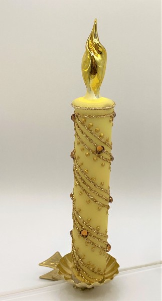 Gelbe Kerze mit goldenem Streifen-Dekor auf Clip