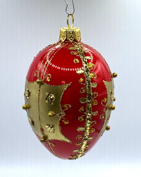 Faberge-Ei rot glanz mit goldenem Streifendekor