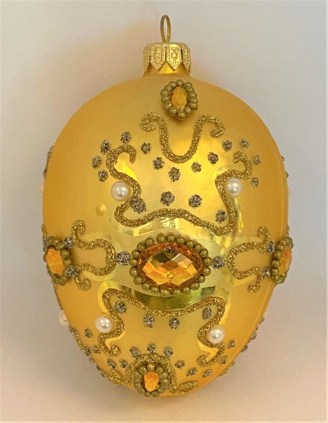 Goldenes Faberge-Ei barock mit Perlen und goldenen Schmucksteinen