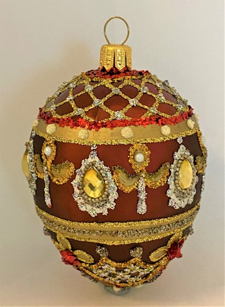 Rotes Faberge-Ei mit goldsilber Barock Muster, goldene Steine