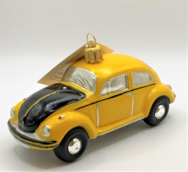 VW-Käfer Cabrio gelb, mit schwarzer Motorhaube